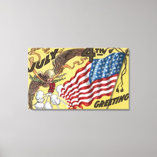 Impressão Em Tela Eagle Emblem Segurando Fogos De Artifício, Bandeir (Frente)