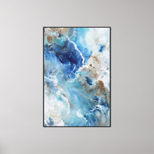 Impressão Em Tela Earthstream: Arte abstrata azul e marrom na parede