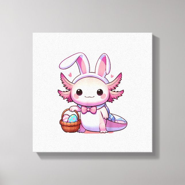 Impressão Em Tela Easter Axolotl Bunny Ears Eggs T-Shirt (Frente)