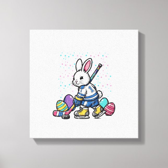 Impressão Em Tela Easter Bunny Ice Hockey Player Eggs Rabbit Boys Ki (Frente)
