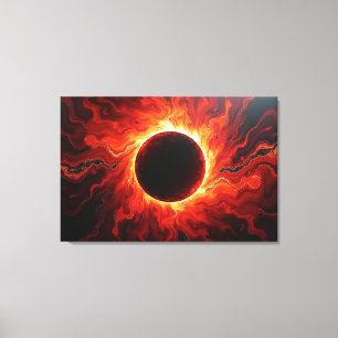 Impressão Em Tela Eclipse Carmesim - Vermelho Ígneo e Preto 36"x24"
