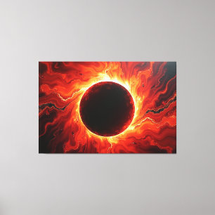 Impressão Em Tela Eclipse Carmesim - Vermelho Ígneo e Preto 60"x40"