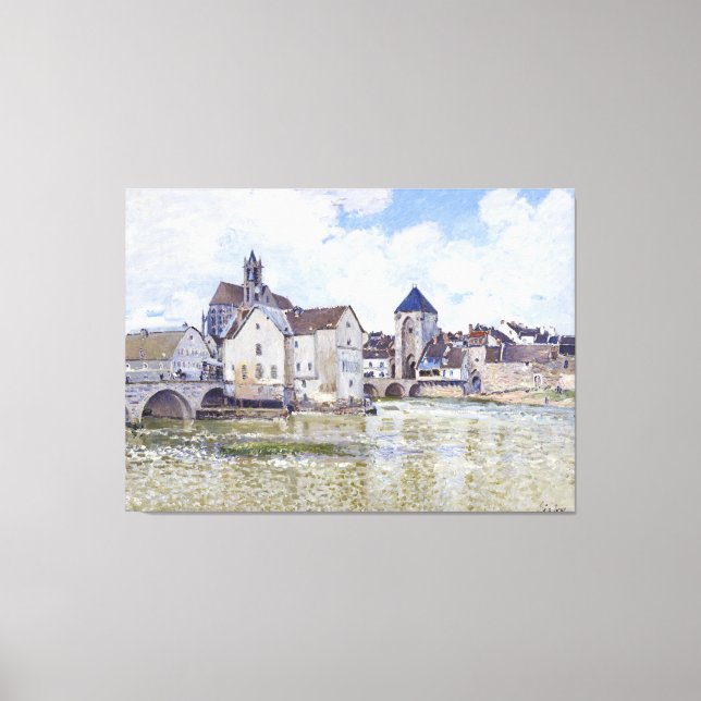 Impressão Em Tela Edifícios Alfred Sisley e pontes com água (Frente)