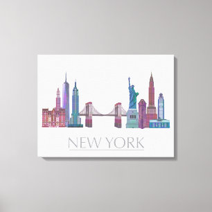 Impressão Em Tela Edifícios coloridos com Skyline em Nova Iorque