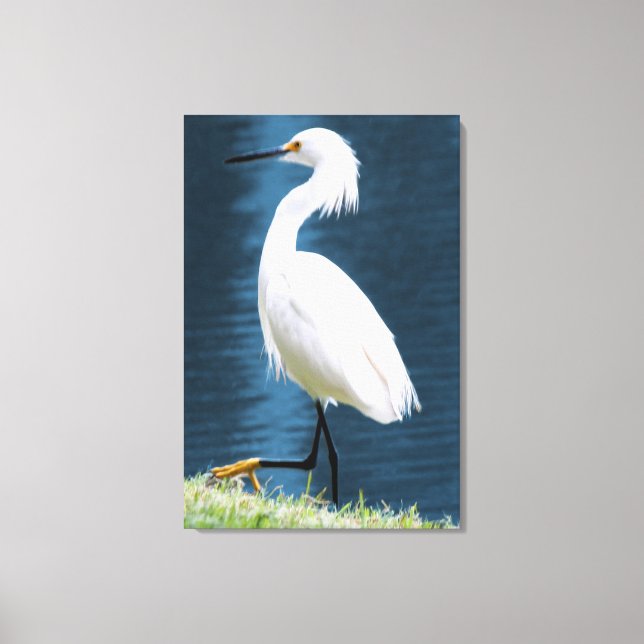 Impressão Em Tela Egret Bird Wall Art Minimalist Nature Coastal (Frente)