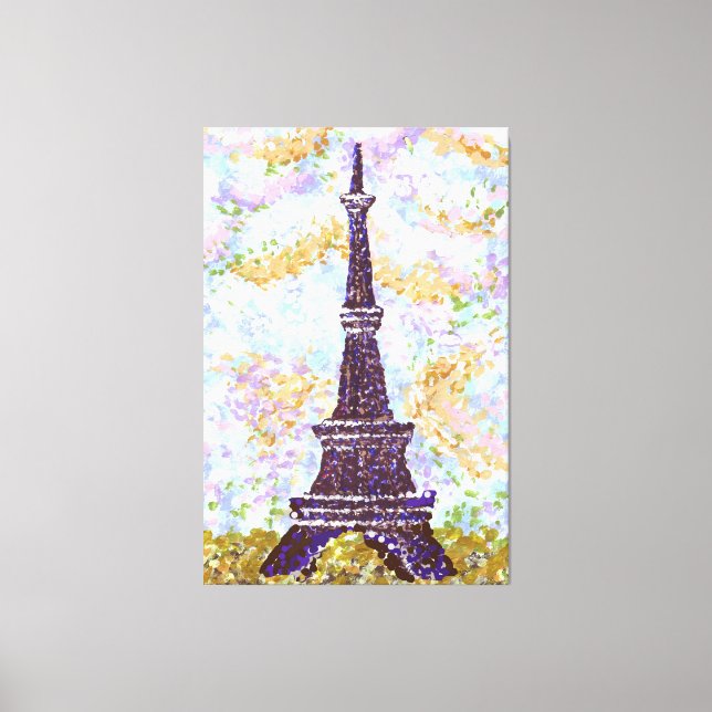 Impressão Em Tela Eiffel Tower Inspirou Pointilismo Paisagístico (Frente)