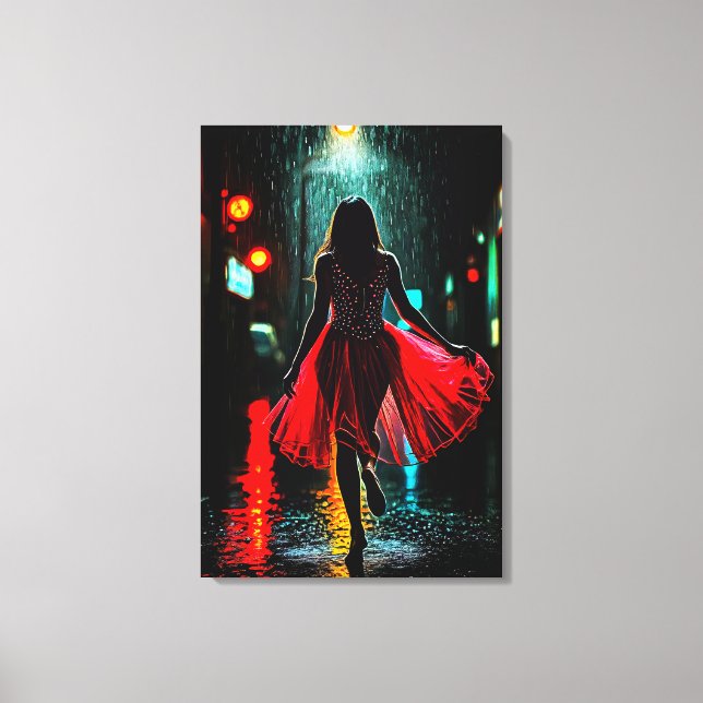 Impressão Em Tela Einsame Anmut in Rot - Frau im Regen (Frente)
