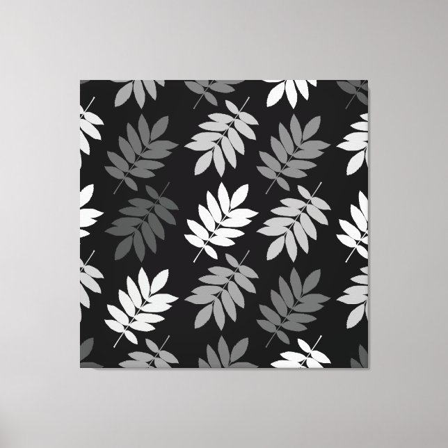 Impressão Em Tela Elder Leaf Big Pattern Black White Grey (Frente)
