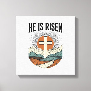 Impressão Em Tela Ele Ressuscitou Cruz Nascer do Sol Camiseta Cristã
