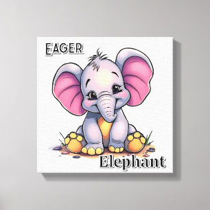 Impressão Em Tela Elefante Ansioso    Arte de Berçário Infantil de D
