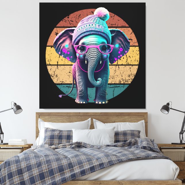Impressão Em Tela Elefante-bebê bonito com colza e óculos-rosa (Insitu(Quarto))