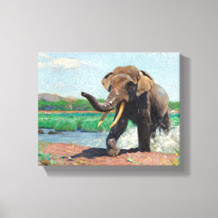 Impressão Em Tela Elefante indiano em uma Waterhole por Wilhelm Kuhn