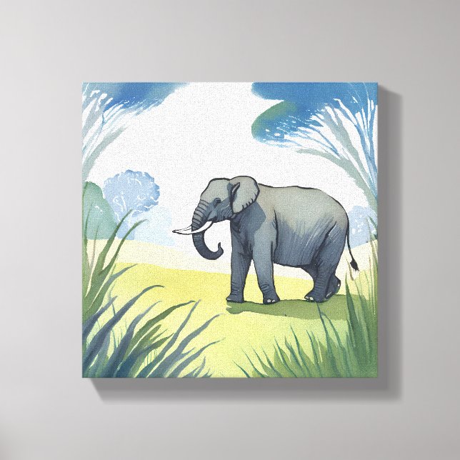 Impressão Em Tela Elefante Safari | Linda Natureza Aquarela (Frente)