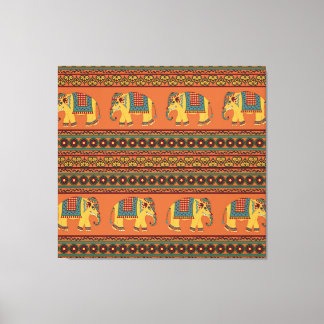 Impressão Em Tela Elefantes Indianos, Laranja Tradicional Sem Costur