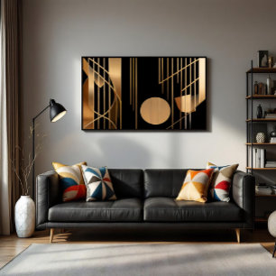 Impressão Em Tela Elegância Art Déco Linhas Douradas