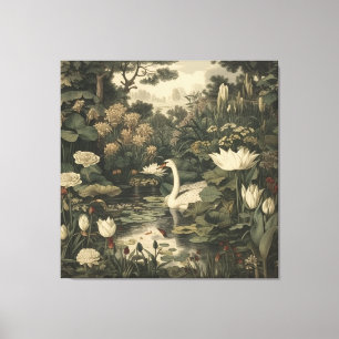 Impressão Em Tela Elegância Botânica – Cisne na Floresta