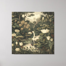 Impressão Em Tela Elegância Botânica - Cisne na Floresta
