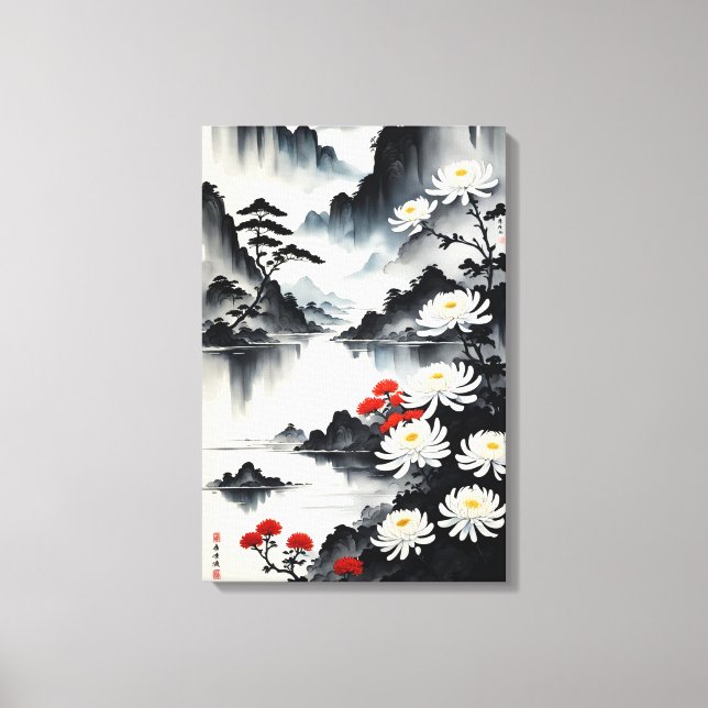 Impressão Em Tela Elegância em Bloom: Harmonia Floral e Paisagista (Frente)