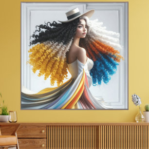 Impressão Em Tela Elegância em contraste Mulher de Cabelo Curvo