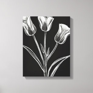 Impressão Em Tela Elegância em Preto e Branco: Três Tulipas