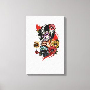 Impressão Em Tela "Elegância Gótica: Dama com Crânio e Pendente"