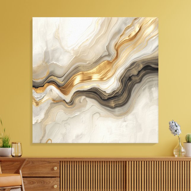 Impressão Em Tela Elegant Gold & Neutral Marble Abstract Art (Insitu(Sala de estar))
