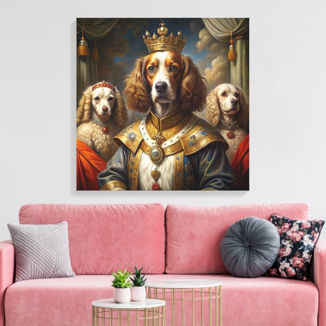 Impressão Em Tela Elegante AnimalThemed Royal Dogs Oil Painting Deco (Insitu(Sala de estar))
