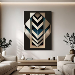 Impressão Em Tela Elegante Bege Azul Marinho Art Déco Geométrico Che