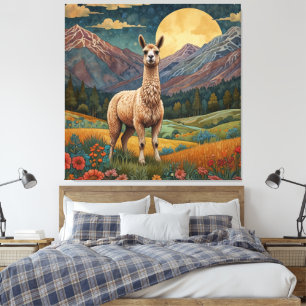 Impressão Em Tela Elegante boho lama alpaca paisagem de vintage