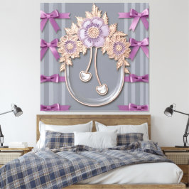 Impressão Em Tela Elegante Crista Floral Lavanda e Arco de Seda Glam