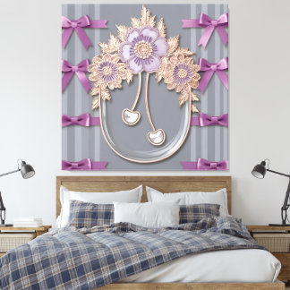 Impressão Em Tela Elegante Crista Floral Lavanda e Arco de Seda Glam