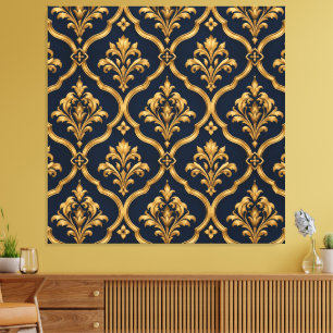 Impressão Em Tela Elegante Design de Motivo Vintage em Damasco Doura