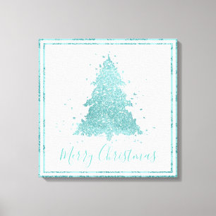 Impressão Em Tela Elegante Feliz Natal   Luxe Aqua Mint Splatter