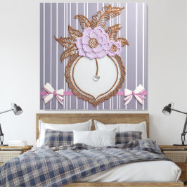 Impressão Em Tela Elegante Flor de Lavanda em Renda e Listras