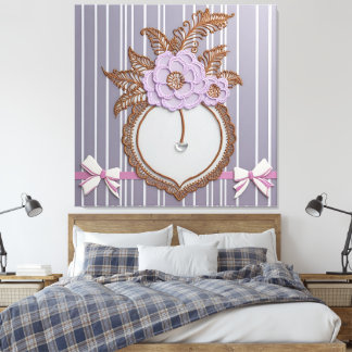 Impressão Em Tela Elegante Flor de Lavanda em Renda e Listras
