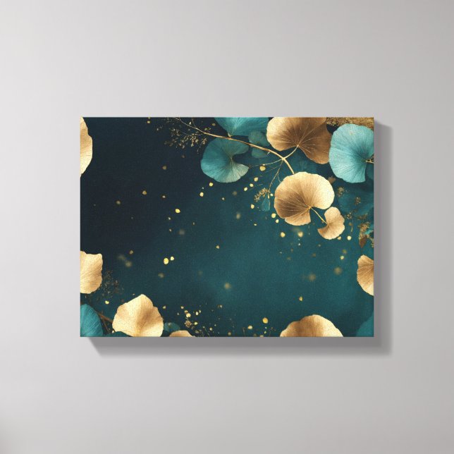 Impressão Em Tela Elegante Ginkgo deixa ouro e teal (Frente)