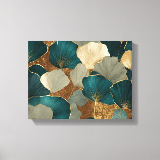 Impressão Em Tela Elegante Ginkgo deixa ouro e teal