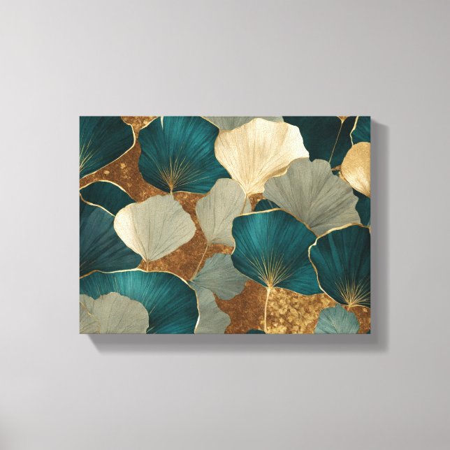 Impressão Em Tela Elegante Ginkgo deixa ouro e teal (Frente)
