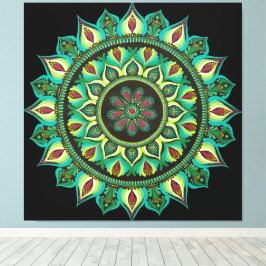 Impressão Em Tela Elegante Green Mandala | Bohemian Zen Minimalist