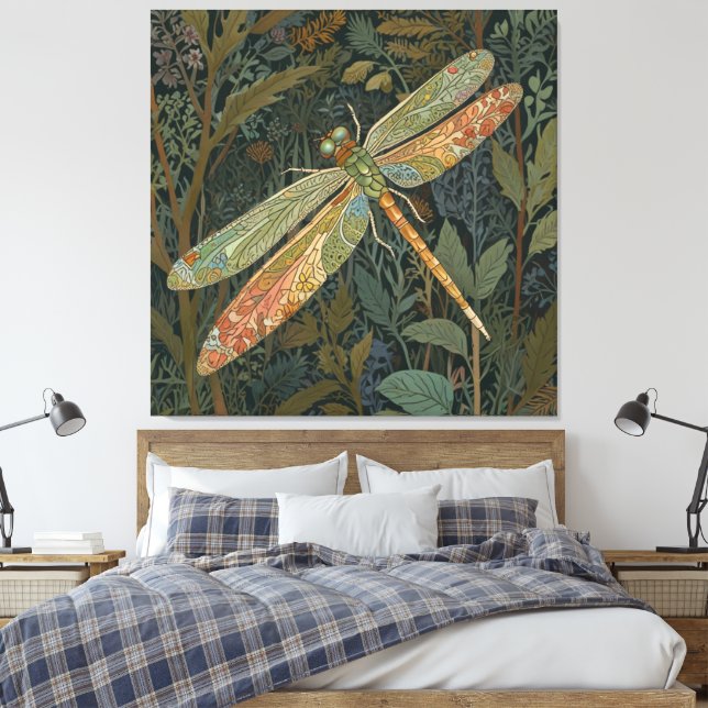 Impressão Em Tela Elegante libélula verde boho (Insitu(Quarto))
