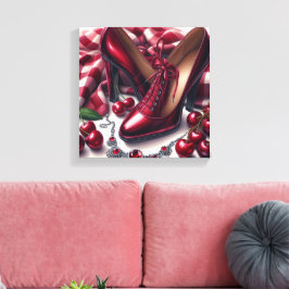 Impressão Em Tela Elegante Red High Heels com Cereja