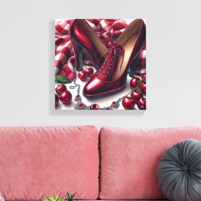 Impressão Em Tela Elegante Red High Heels com Cereja (Insitu(Sala de estar))