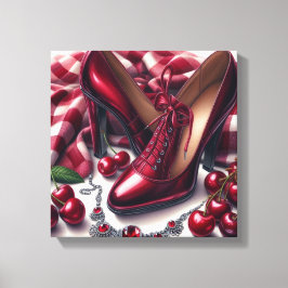 Impressão Em Tela Elegante Red High Heels com Cereja