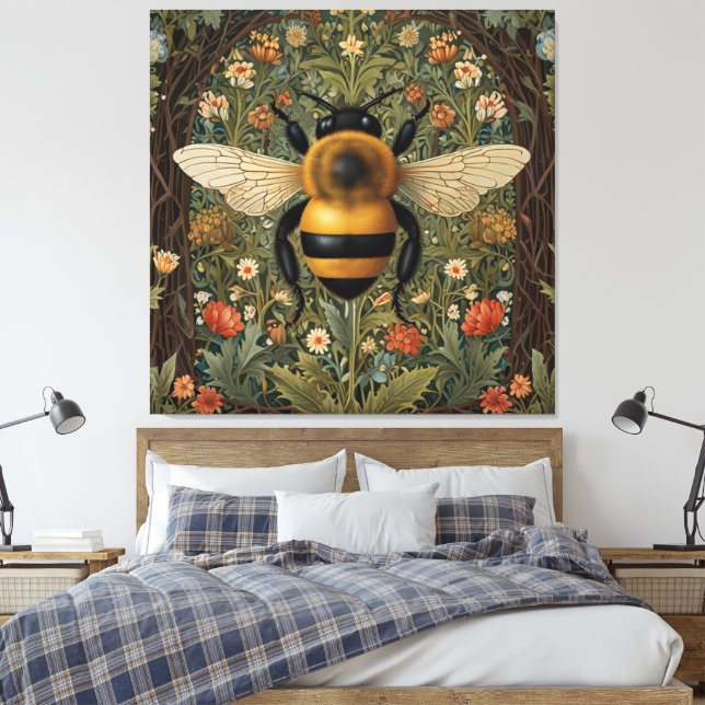 Impressão Em Tela Elegante retro bumblebee boho botânico arte floral (Insitu(Quarto))
