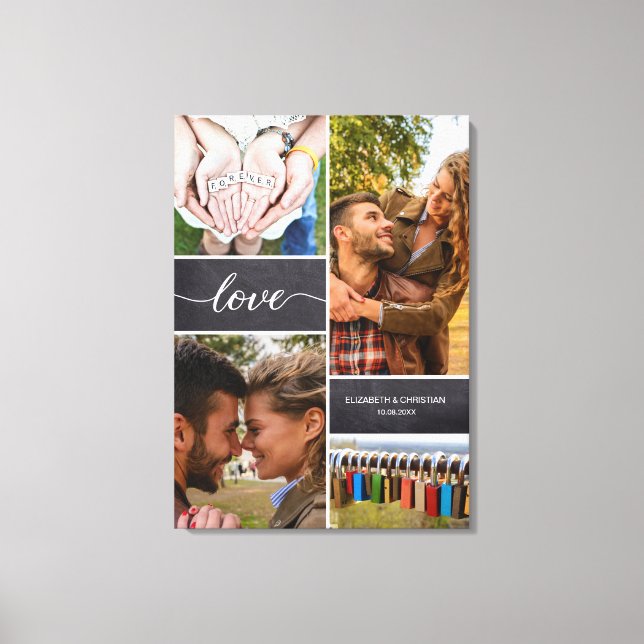 Impressão Em Tela Elegante Roteiro de Amor Foto Colagem Quadro Negro (Frente)