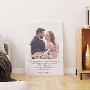 Impressão Em Tela Elegante Roteiro Grande Foto de Casamento & Votos 