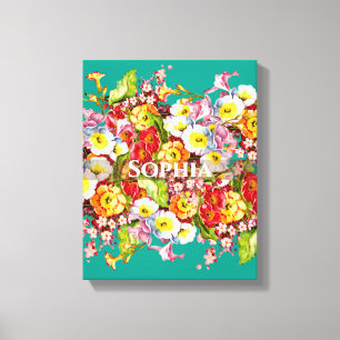 Impressão Em Tela Elegante Turquoise Vintage Floral Personalizado