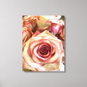 Impressão Em Tela Elegantes Rosas Brancas com Bordas Rosadas Foto em