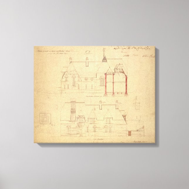 Impressão Em Tela Elevações para a Casa Vermelha, Bexley Heath (cane (Frente)