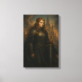 Impressão Em Tela Elven Warrior Queen em Armamento com Coroa e Espad